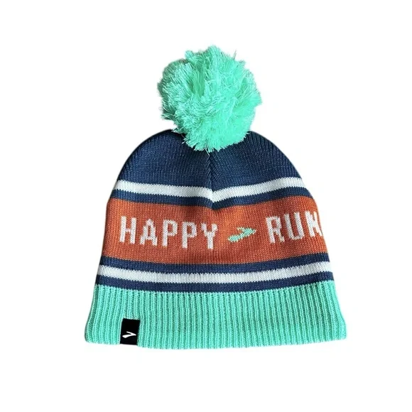 Brooks Happy Heritage Run Happy Winter Knit Beanie Pom Hat - Picture 1 of 5